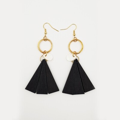 Naija Woodshop Lightweight Black Wood Deco Drop Earrings