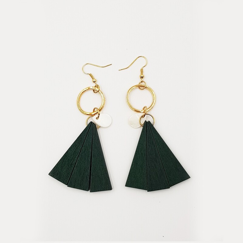 Naija Woodshop Lightweight Green Wood Deco Drop Earrings