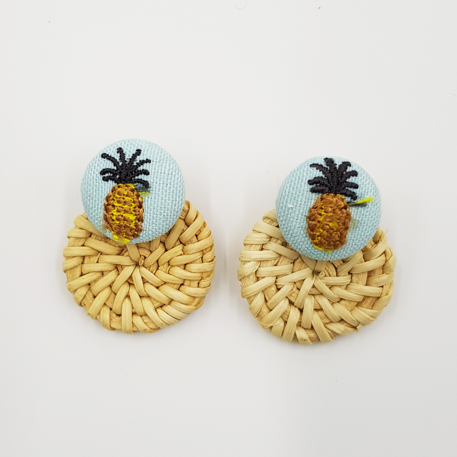Naija Woodshop Hand knitting Straw Woven Earrings (Pineapple I)