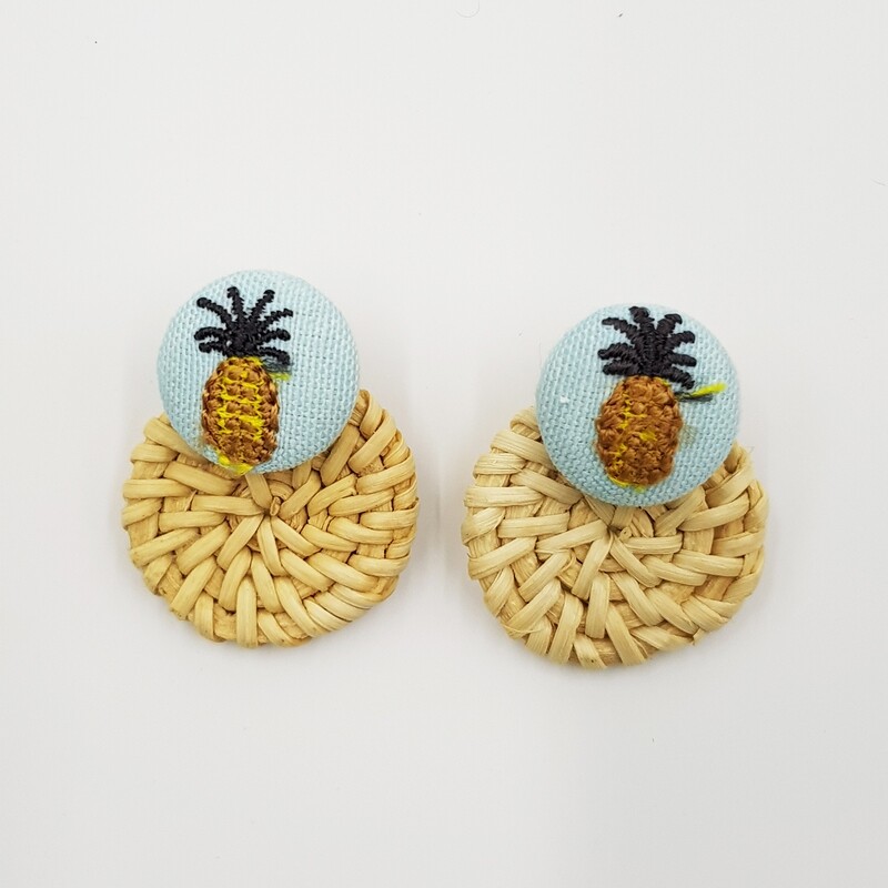 Naija Woodshop Hand knitting Straw Woven Earrings (Pineapple I)