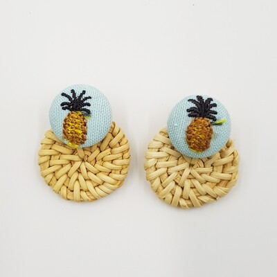 Naija Woodshop Hand knitting Straw Woven Earrings (Pineapple I)