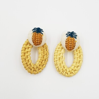 Naija Woodshop Hand knitting Straw Woven Earrings (Pineapple II)