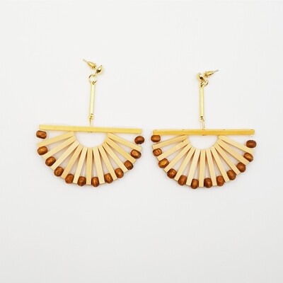 Naija Woodshop Fan-Shaped Bamboo Needle Dangle Earrings