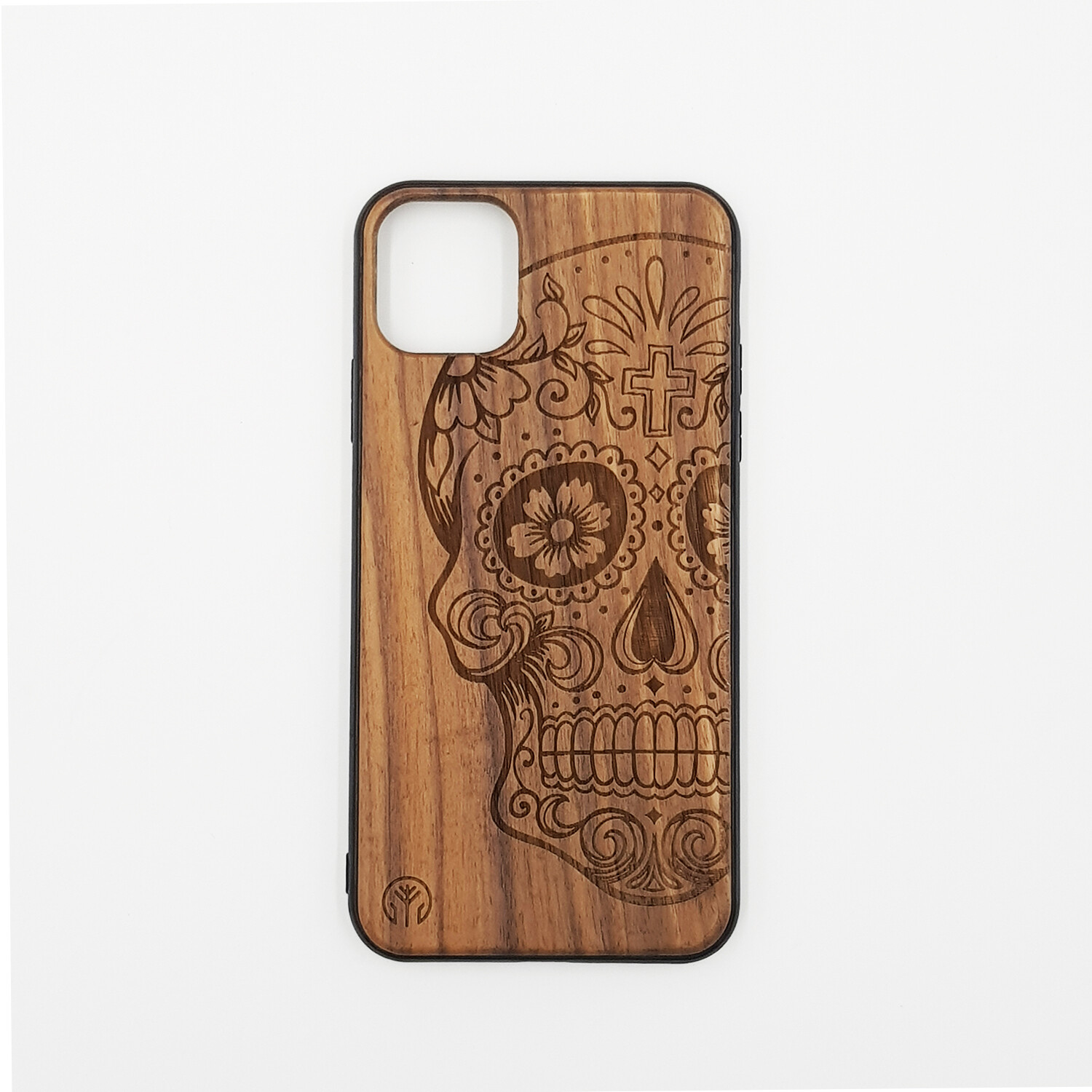 Calavera Skull Phone Case, Phone Models: Iphone 11 Pro Max, Wood Colour: Walnut Wood