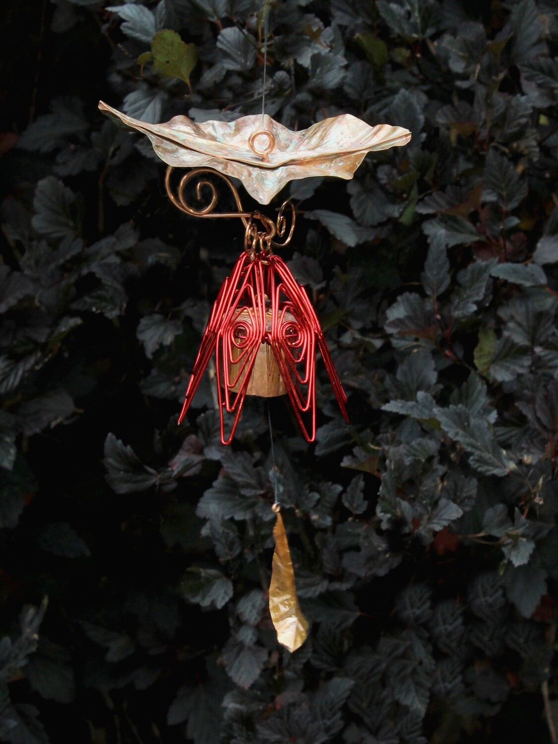 Red Hanging Bellflower Chime with Dappled Leaf