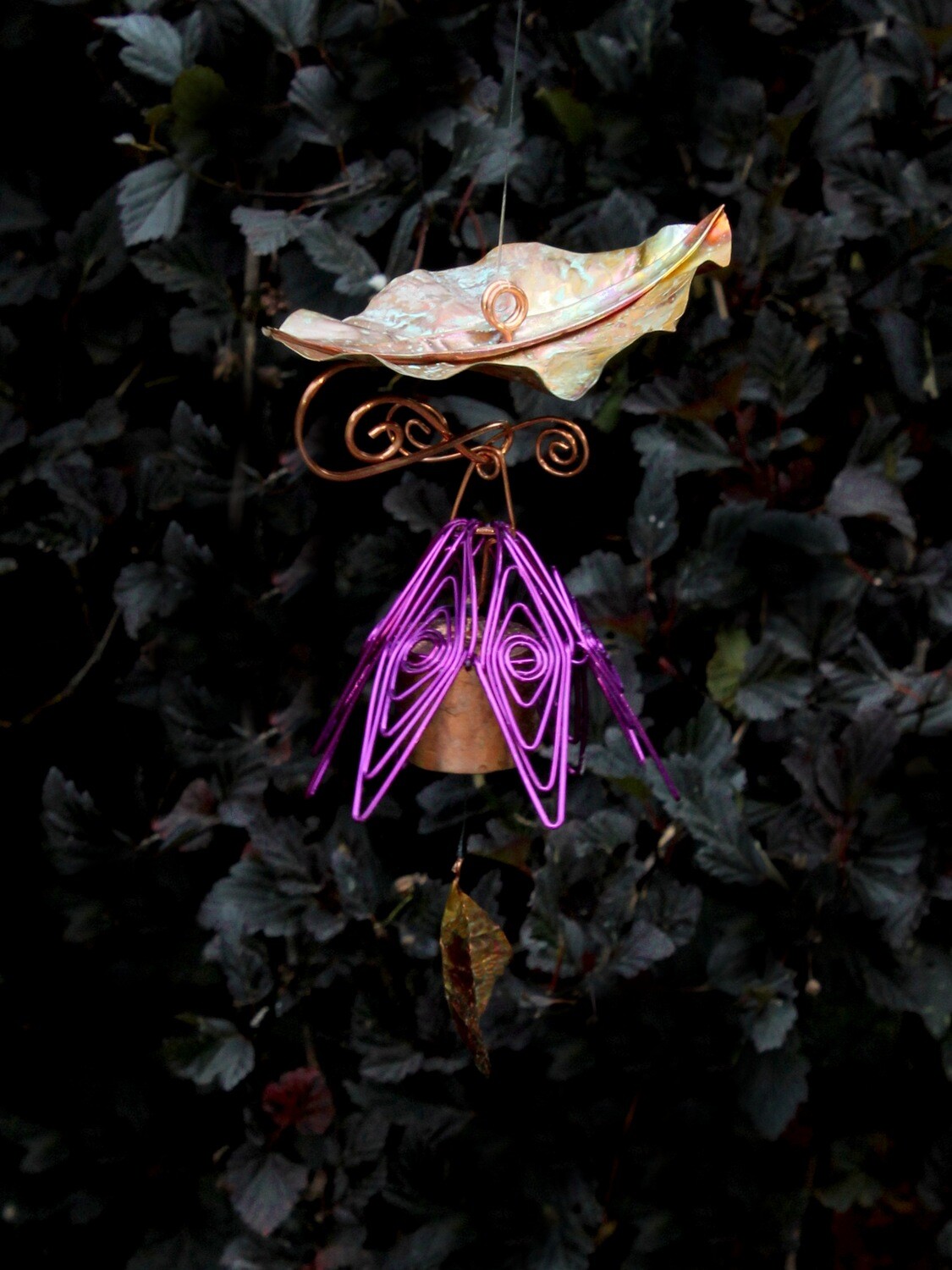 Amethyst Hanging Bellflower Chime with Dappled Leaf