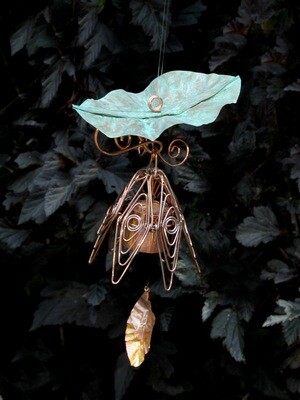 Patina Leaf Hanging Bellflower Chime-Silver Pink
