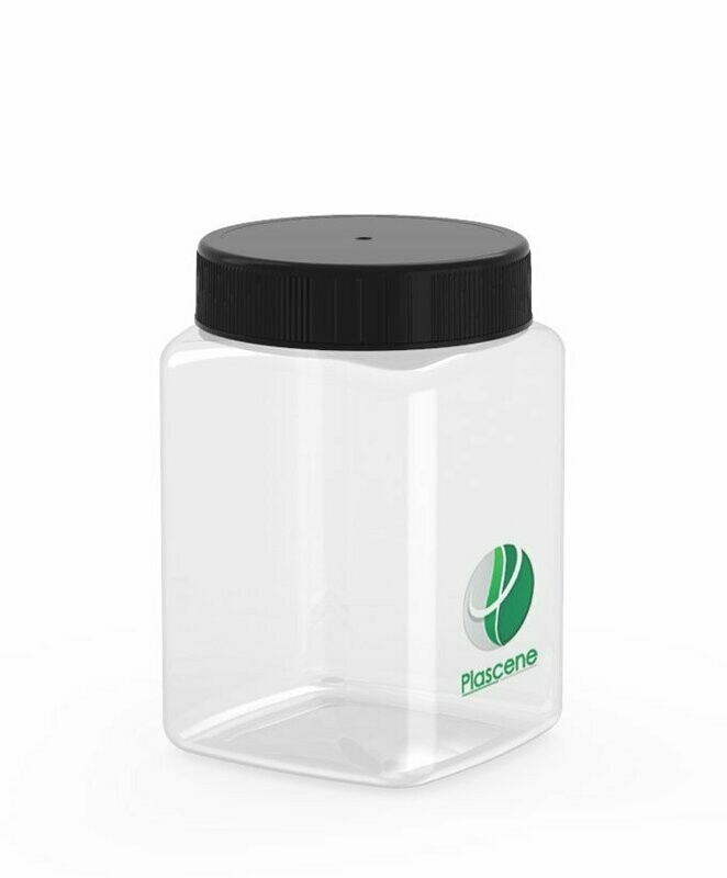 PET & rPET Square Jar, 16 Ounce, Neck Finish 70mm