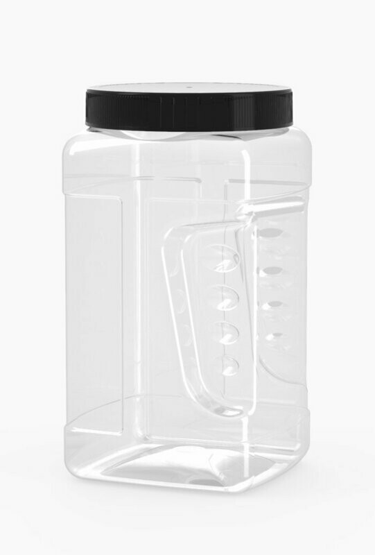 PET & rPET Square Finger Pinch Grip Jar, 128 Ounce, Neck Finish 110mm