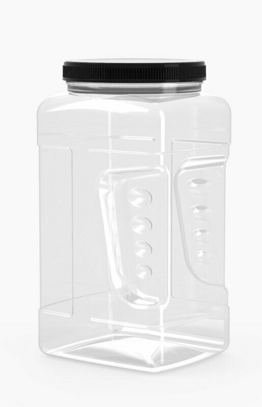 PET & rPET Square Dash Pinch Grip Jar, 96 Ounce, Neck Finish 110mm