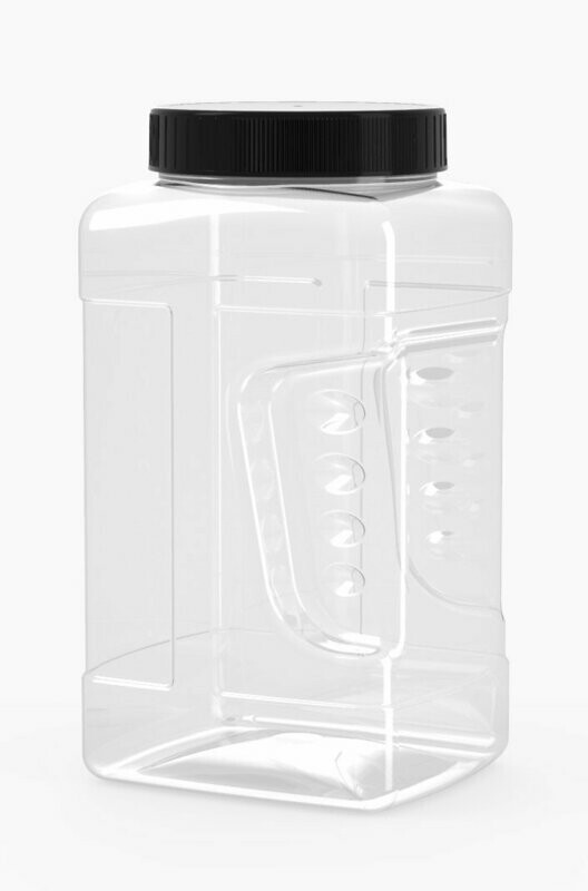 PET & rPET Square Dash Pinch Grip Jar, 128 Ounce, Neck Finish 120mm