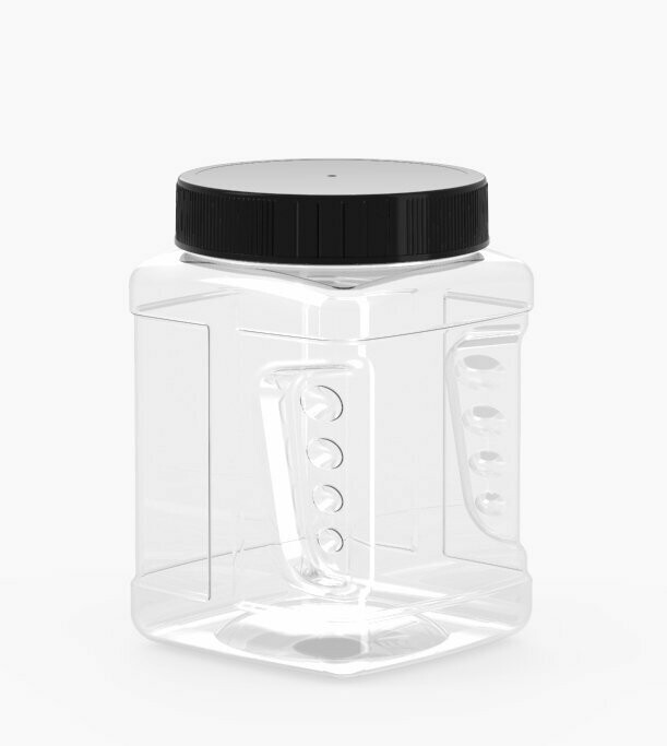 PET & rPET Square Dash Pinch Grip Jar, 32 Ounce, Neck Finish 89mm