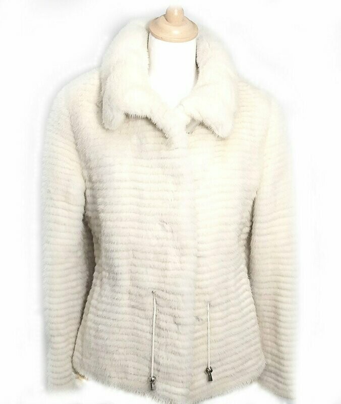CHAQUETA VISON PLUMEADO COLOR BLANCO PERLA