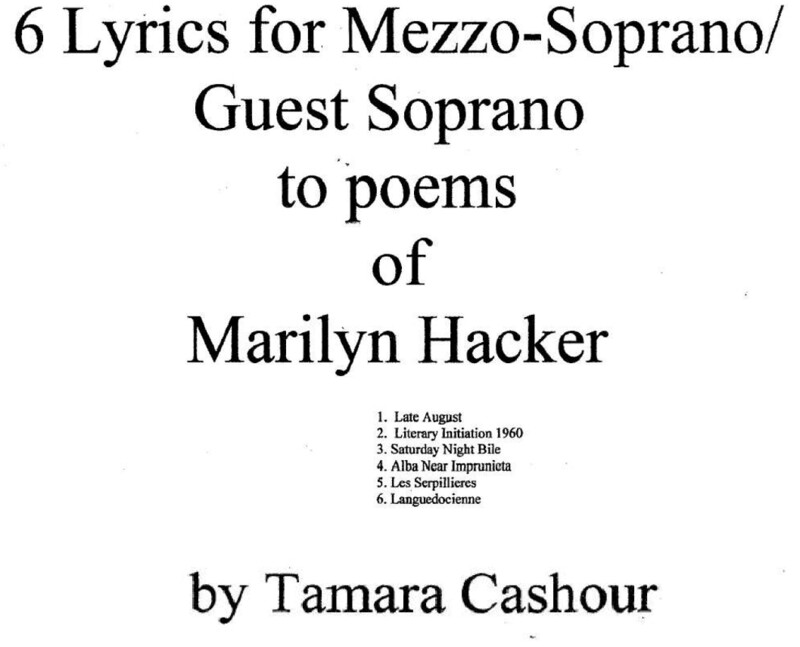 SIX LYRICS OF MARILYN HACKER: Chamber Ensemble