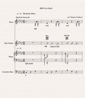 IRIS:  Arrangement for Voice + Jazz Trio (Piano, Guitar, Acoustic Bass)