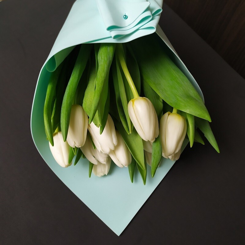 9 белых тюльпанов