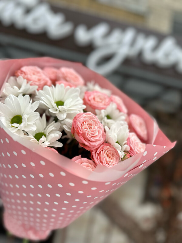 Дуо-букет хризантем и кустовых роз