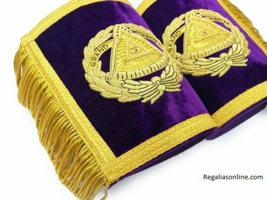 Masonic Gauntlets Cuffs - Grand Master Bullion Embroidered With Fringe - Purple