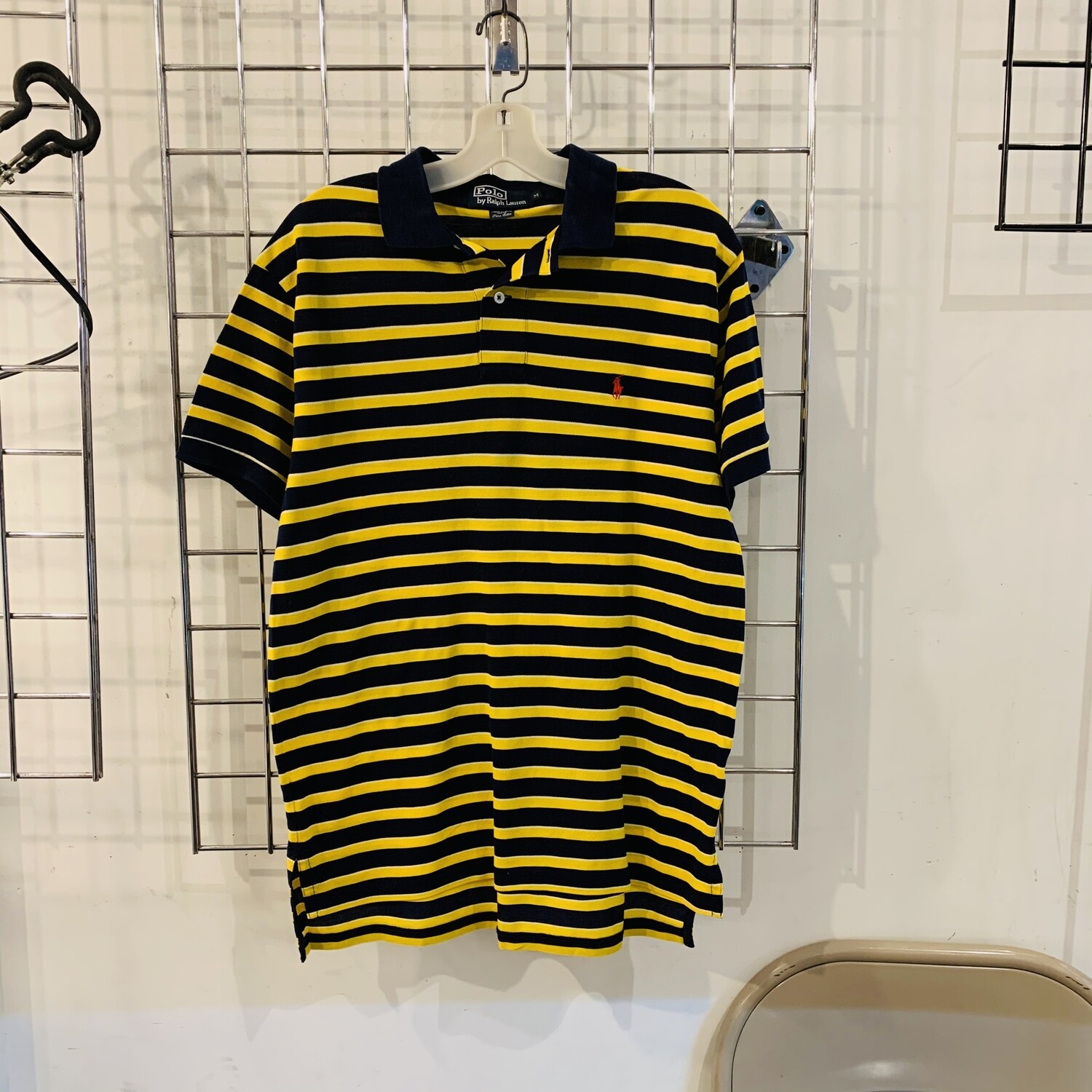 Size Medium Polo by Ralph Lauren Men Polo Shirt Navy/Yellow Stripe