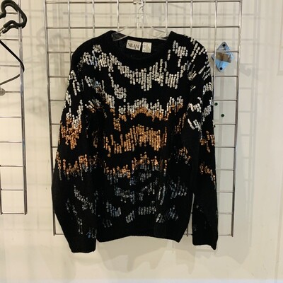 Size Medium Nilani Vintage Sequin Sweater (Black)