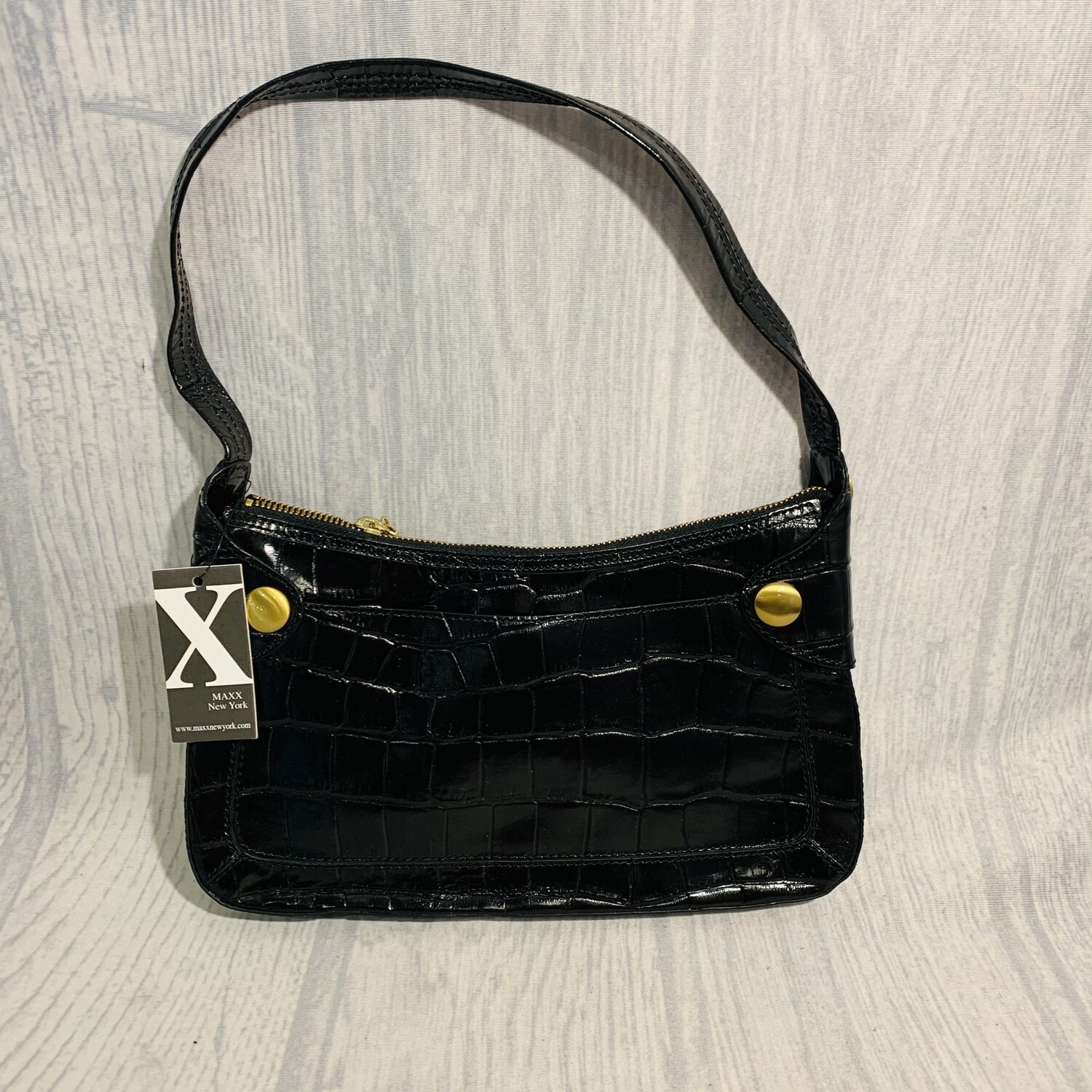 Maxx New York Croco Embossed Leather Shoulder Bag