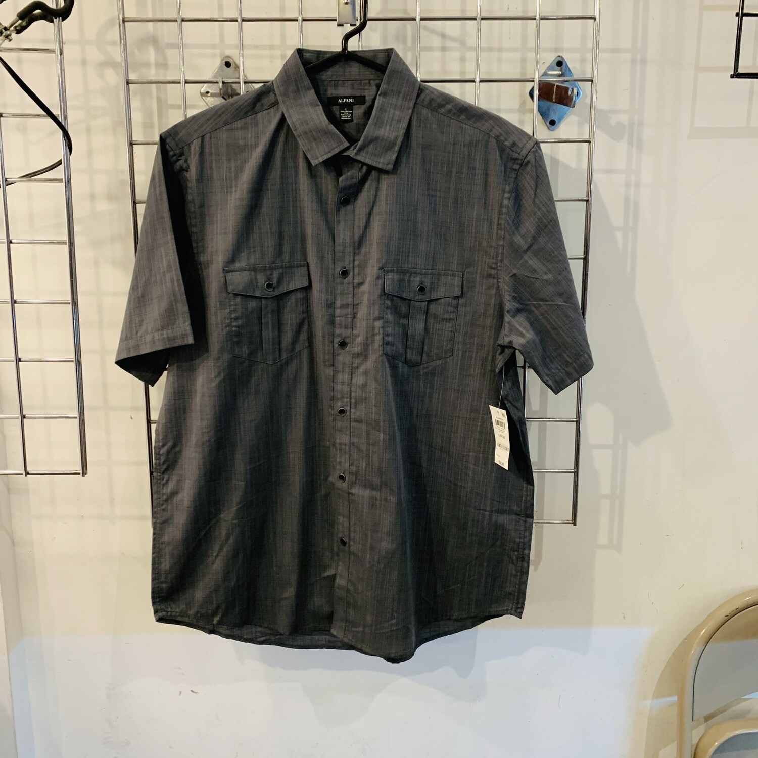 Size Large Alfani Warren Short-Sleeve Button-Down Shirt Boulder