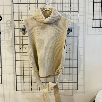Vince. Cashmere/Wool Tie Waist Sleeveless Turtleneck Sweater
