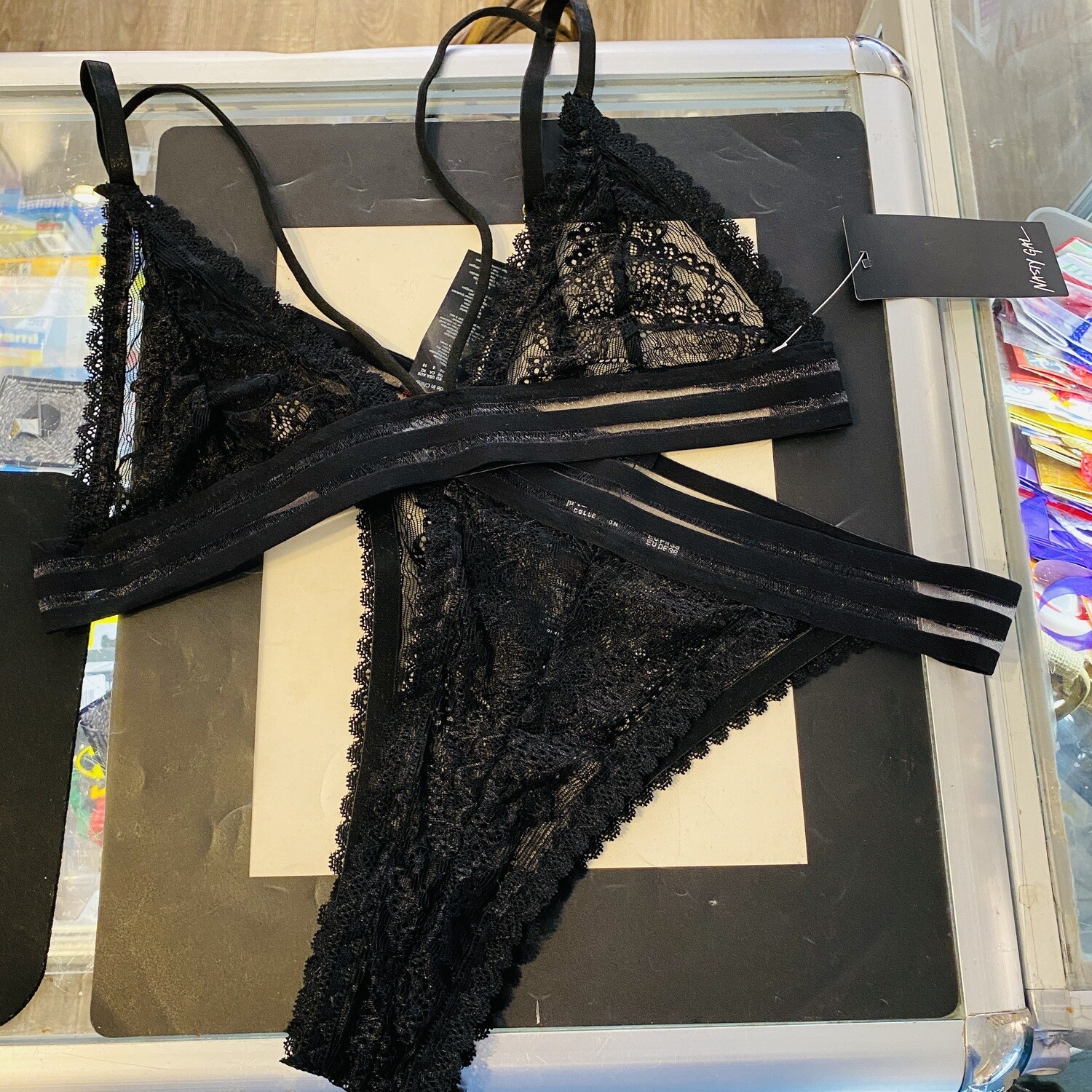 Size 6 Nasty Gal Lace Strappy Elastic Triangle Lingerie Set