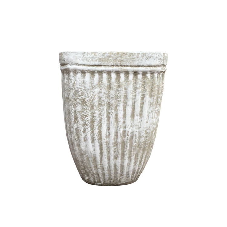 Square Stripe Pot Small Whitewash Finish - H280mm x W210mm - 5.6kg