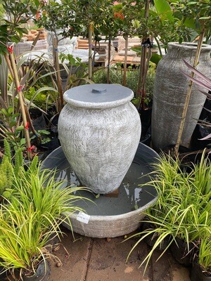 Turkish Jar Lid Fountain Large Whitewash Finish With Bowl - H700mm x W800mm - with Tubing (Excluding Pump)