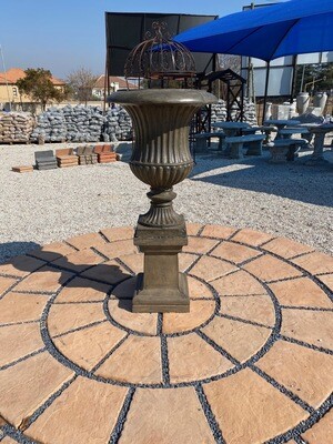 Sabrina Urn on Square Pedestal Large Weathered Grey Finish Complete - H1.39m x W330mm - 138kg