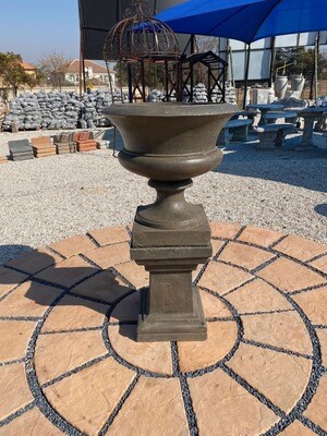Angelica Urn Weathered Grey Finish on Square Pedestal X-Large Weathered Grey Finish Complete - H1.21m x W330mm - 93kg