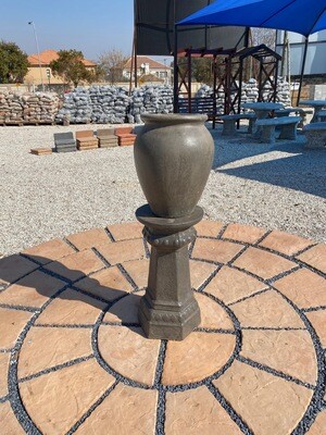 Turkish Jar Medium Weathered Grey Finish on Hexagon Pedestal Weathered Grey Finish Complete - H1.14m - 78kg