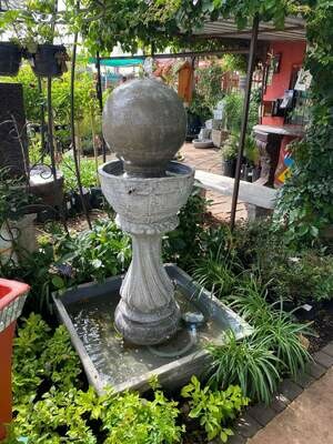 Round Ball Fountain In Bowl Whitewash Finish - H1200mm (Excluding Pump)