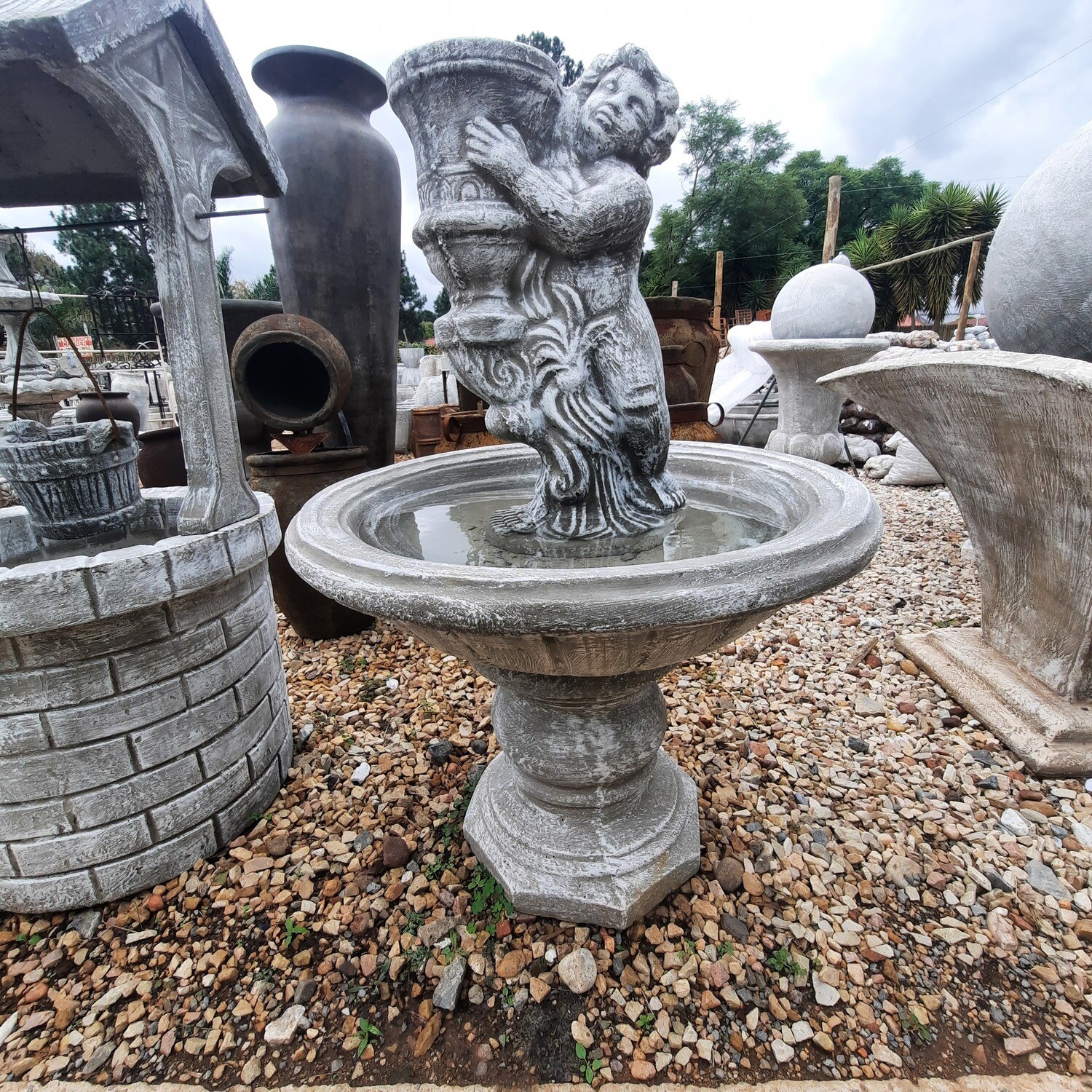 Angel Urn Fountain Whitewash Finish - H1400mm (Excluding Pump)