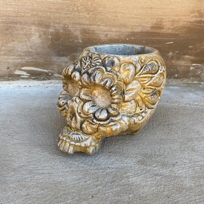 Sugar Skull Planter Antique Amber Finish - H130mm x W135mm - 3kg