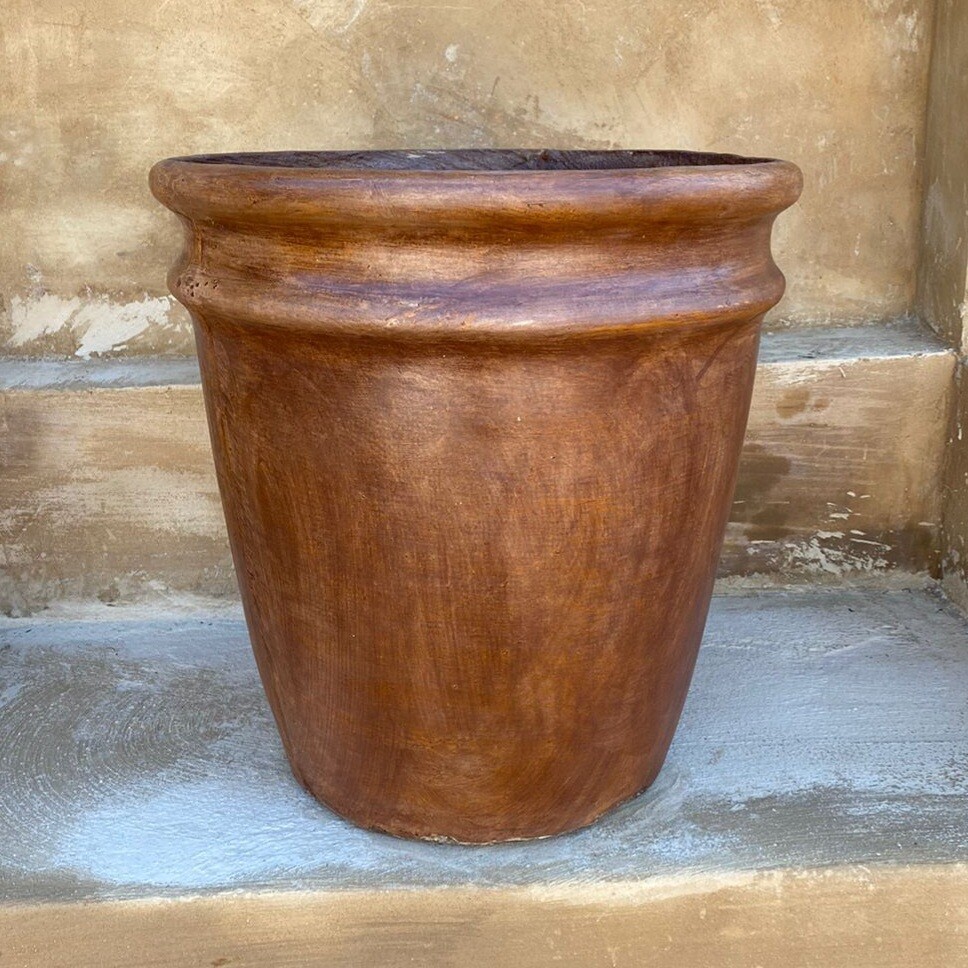 2 Ring Pot Large Brown Clay Finish - H470mm x W440mm - 18kg