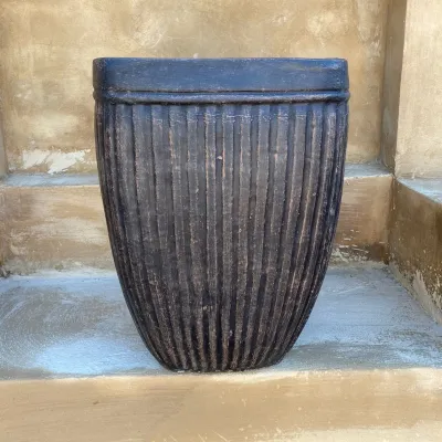 Square Stripe Pot Large Mecca Brown Finish - H540mm x W410mm - 24kg