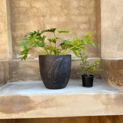 Zig Zag Leaf Pot Medium Mecca Brown Finish - H290mm x W275mm - 7.8kg