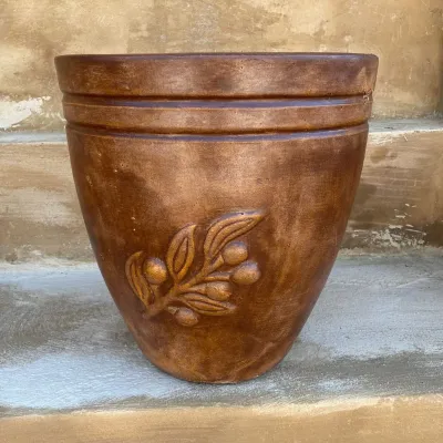 Olive Pot Medium Brown Clay Finish - H400mm x W380mm - 12kg