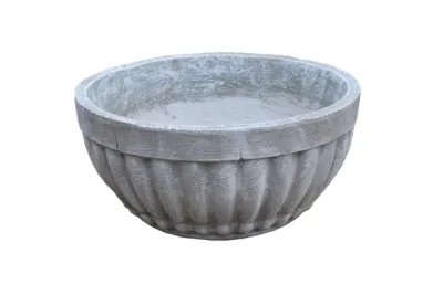 Concrete Bowl Round Stripes Whitewash Finish - H170mm x W340mm - 9kg
