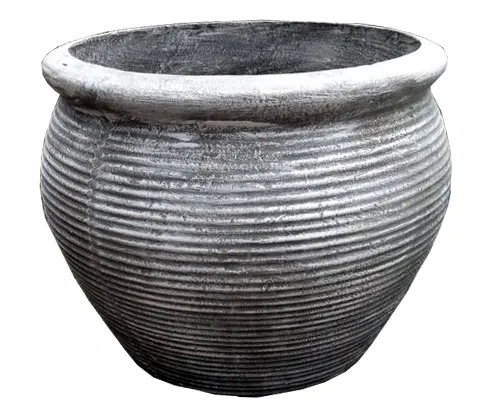 African Round Louvre Pot Large Whitewash Finish H600mm - W800mm - Mouth 600mm - 42kg