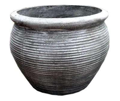 African Round Louvre Pot Large Whitewash Finish - 42kg