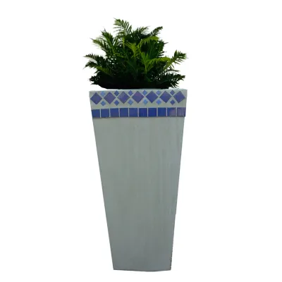 Square Slim Pot Blue Tile Mosaic
