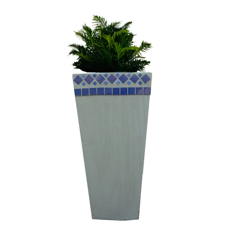 Square Slim Pot Blue Tile Mosaic