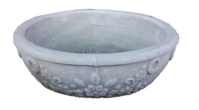 Round Flower Bowl Whitewash Finish - H160mm - 16kg