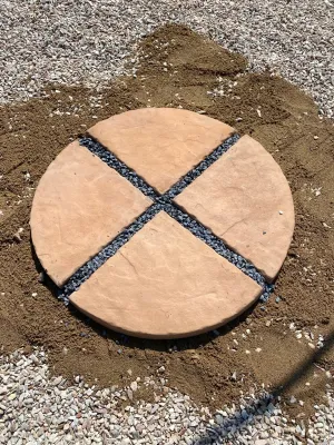 Circle Small Paver Center Piece Soft Tan Finish 4 tiles  800mm with 30mm gaps R46 each.