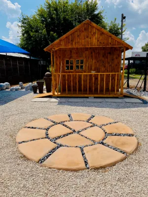 Circle Large Paver 2 Rows Sof Tan Finish 14 tiles 2.4m with 70mm gaps. R66 each.