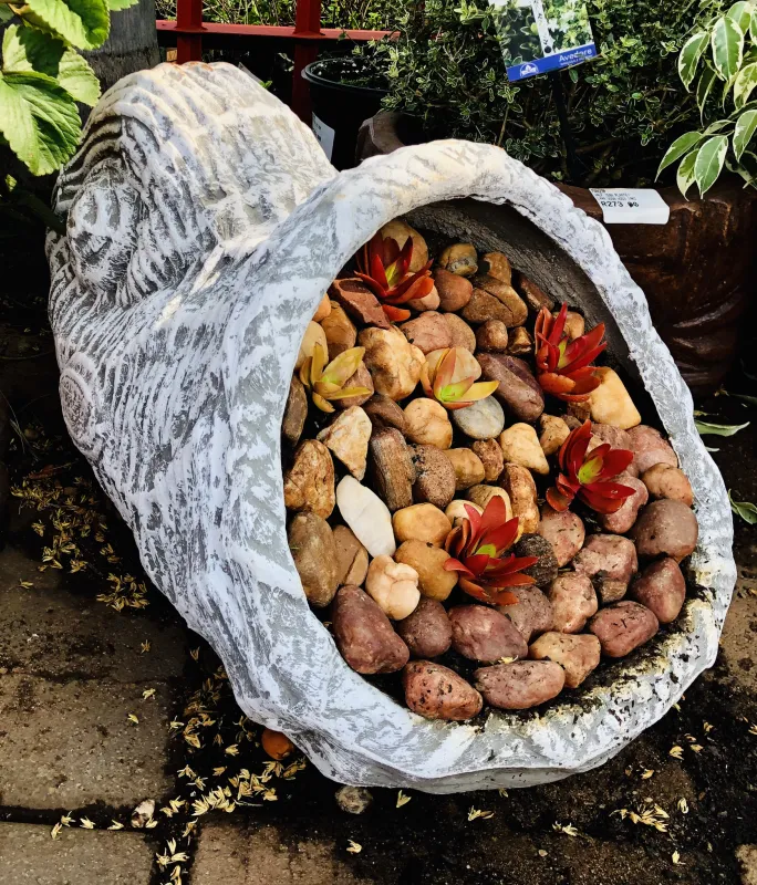 Woven Snail Pot Whitewash Finish - L700mm x H310mm x W300mm - 12kg (STONES NOT INCLUDED)