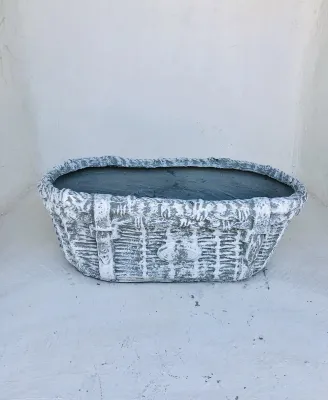 Woven Basin Planter Whitewash Finish - L800mm x H450mm x W270mm - 20kg